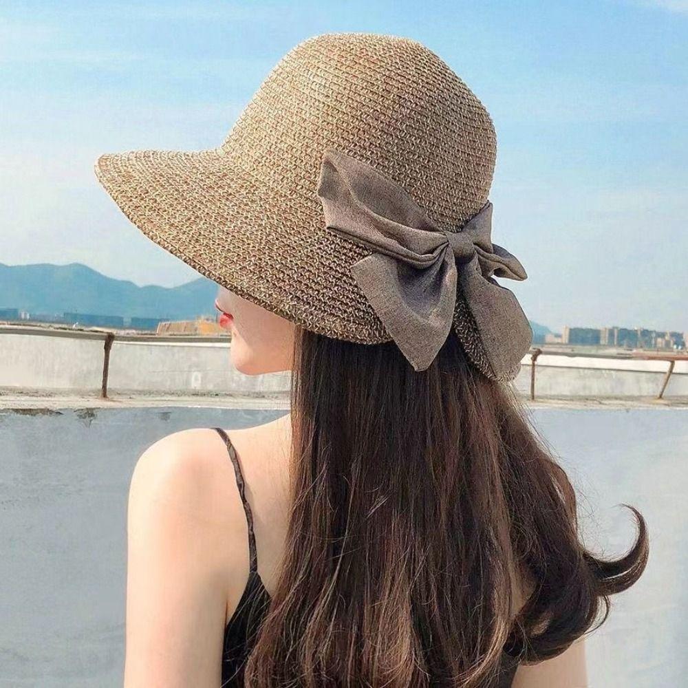 Foldable Women Sun Hat Wide Brim Women's Straw Panama Hat Summer Beach Sun Hat  For Women Outdoor
