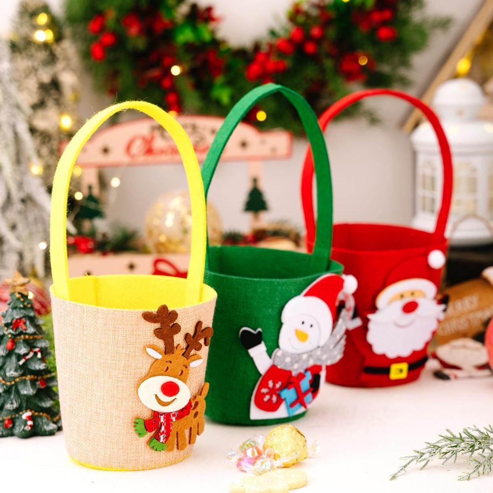 Christmas Gift Bag Reusable Santa Claus Bag 'S Candy Bag Festive Elk Cloth Handbag For Christmas Holiday Party Gift