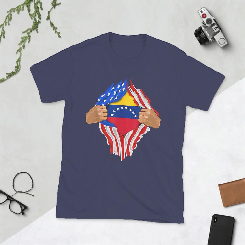 Unisexs Venezuelan Blood Inside Me Venezuela Flag T Shirt Pure Cotton Tops Unique Short Sleeve Crewneck Tees Gift Idea TShirts