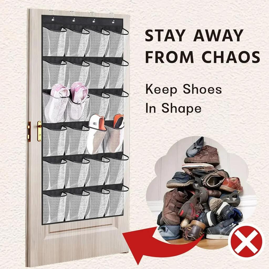 Over The Door Shoes Storage Rack Large Capacity 24 Grids Hanging Shoes Organizer Bag Bedroom Slipper Storage Bag Save Space