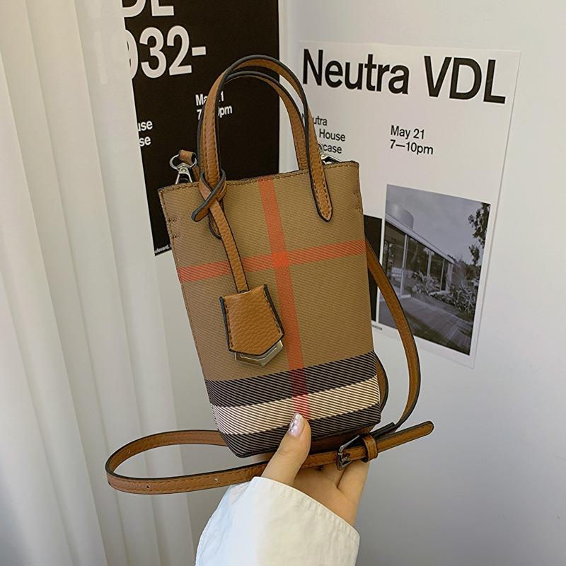 Mini Mobile Phone Bag Women's Oblique Span Bag New Small Bag Canvas Plaid Light Hand Carry Shoulder Bag