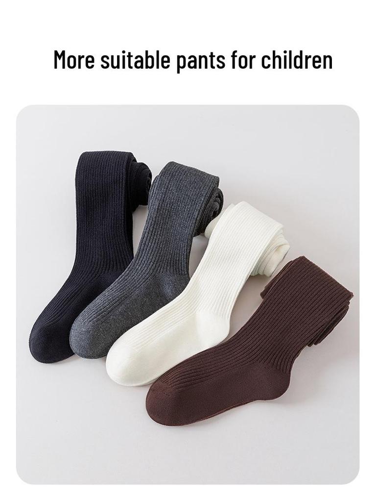 Children's TikTok Style Thin Fleece Tights - Autumn/Winter - Gray/Black Leggings