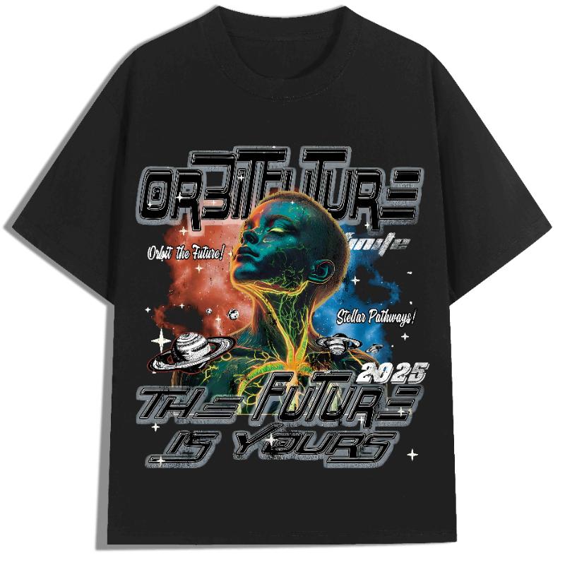 

Летняя трендовая футболка Y2K с принтом в стиле Sci-fi Punk, портрет, Вселенная, планета, взгляд в будущее, английские буквы 4XL