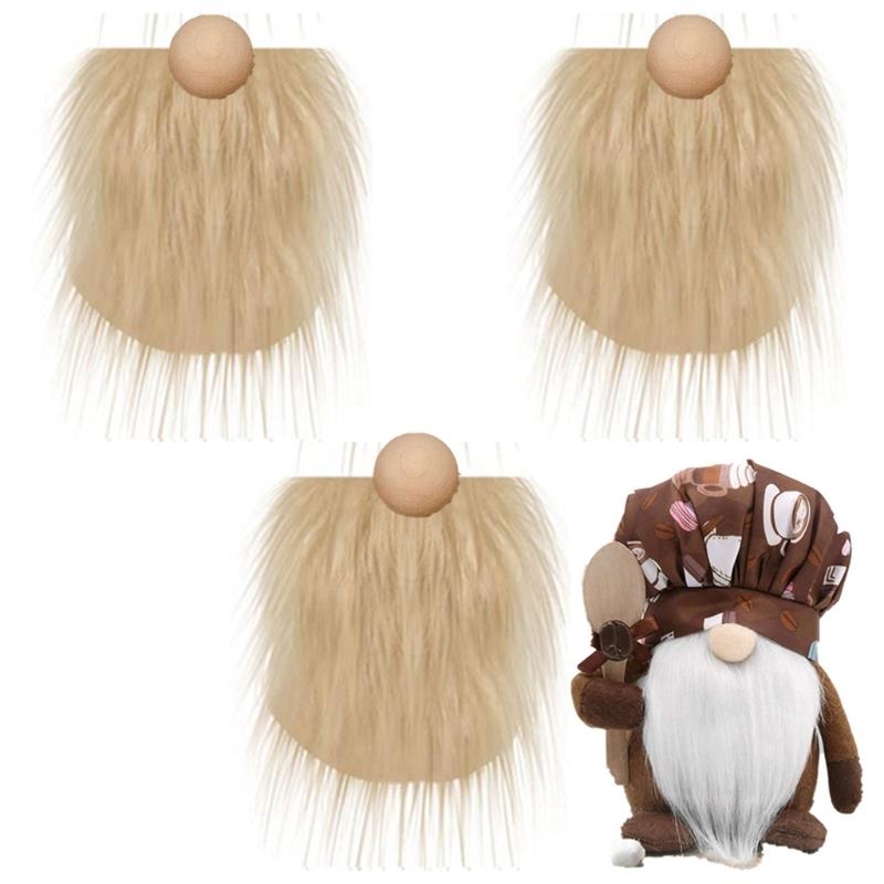 3pcs Faux Fur Beard with Wooden Beads Set DIY Handmade Crafts Supplies for Christmas Gnome Dwarf Costume Party Supplies 55KF