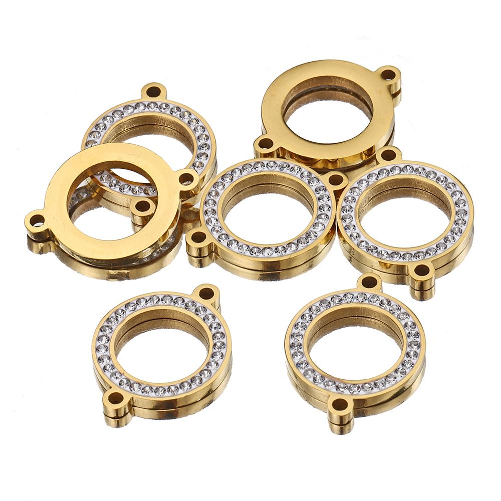 No Fade 5pcs Stainless Steel Round Rhinestone Connectors Charms Pendants For Bracelet Necklace Jewelry Making DIY Handmade