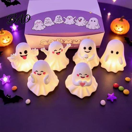 Halloween Party Table Decorations 6Pcs Ghost Figurine, Cute Pen Holder, Miniature Desk Decor, Funny Practical Holiday Decor Pencil Stand Ornament,