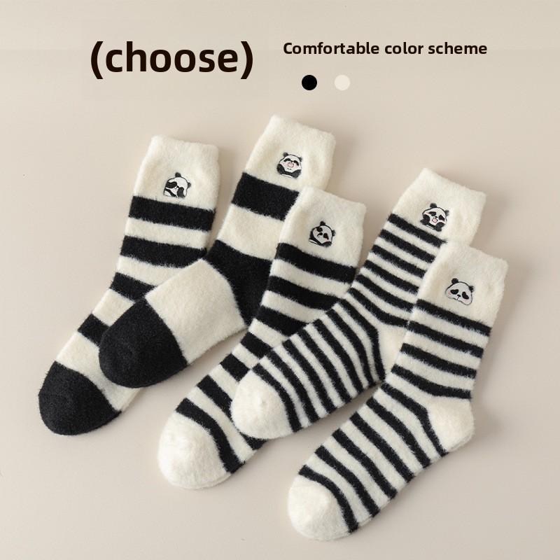 Ponožky Dámské středně vysoké ponožky Podzimní a zimní fleecové Extra silé podlahové ponožky Spací ponožky Pruhované Oboustranný fleece