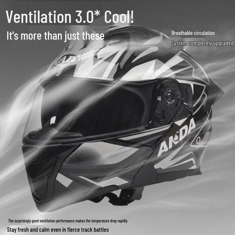Unisex Full Face Motorcycle Helmet with LED Taillight, All-Season, Flip-Up, 3C/DOT Certified