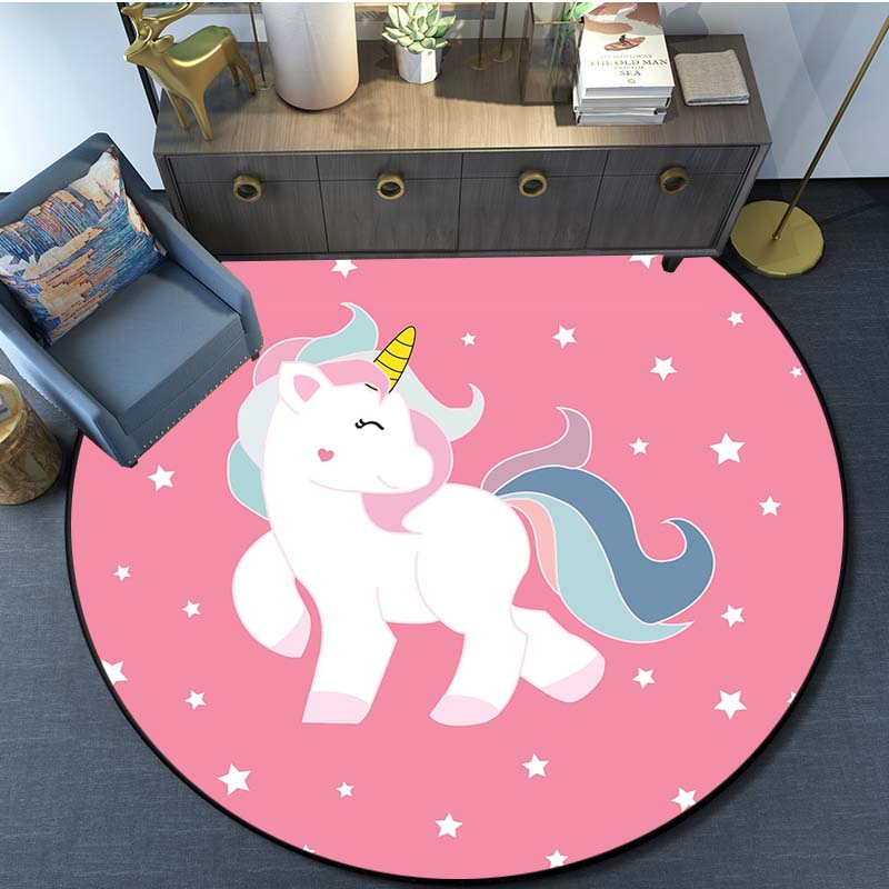Mermaid Unicorn Print Rug Cartoon Round Rug Kitchen Bedroom Rug Kids Room Play Mat Kids Play Mat Home Decor