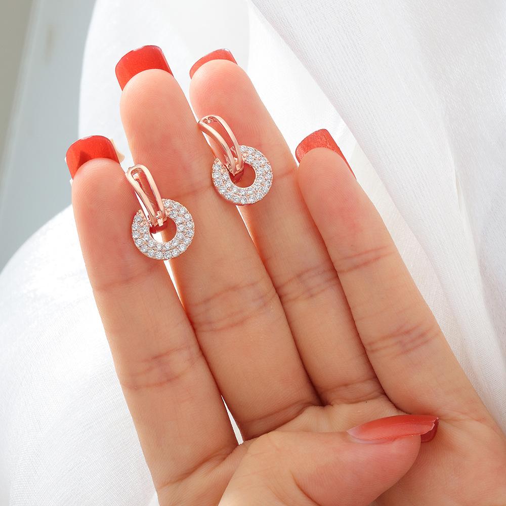 Round Stud Earrings Femininity Simple High Quality Ear Buckle Personality Full Diamond Earrings Earrings Direct Supply