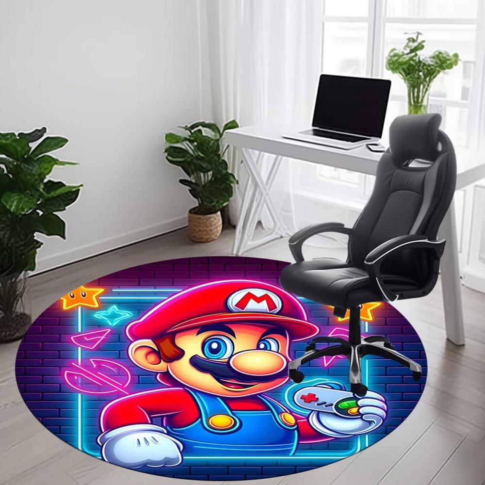 1pc Mario Gaming Office Round Area Rug, Indoor Mat Suitable For Office, Under Office Chairs Bedroom Living Room Home Decor, Room Deco