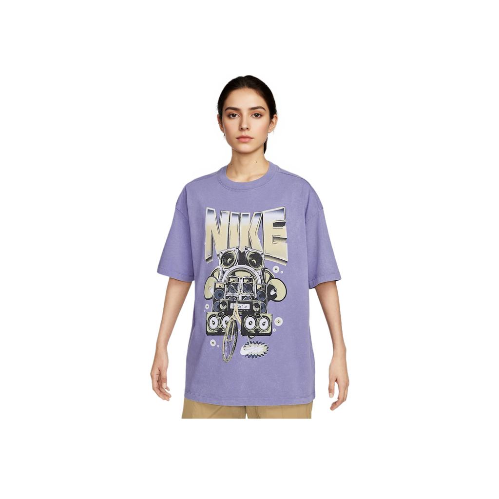 Nike Soft Comfortable Fashionable Versatile Short Sleeve Breathable Round Neck Loose Fit T-Shirt Women Tops Purple HF9692-527