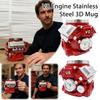 Retro Engine Coffee Mug,V8 Engines Stainless Steel Cup Personalized Double Wall Insulation Car Mug with Handle for Christmas