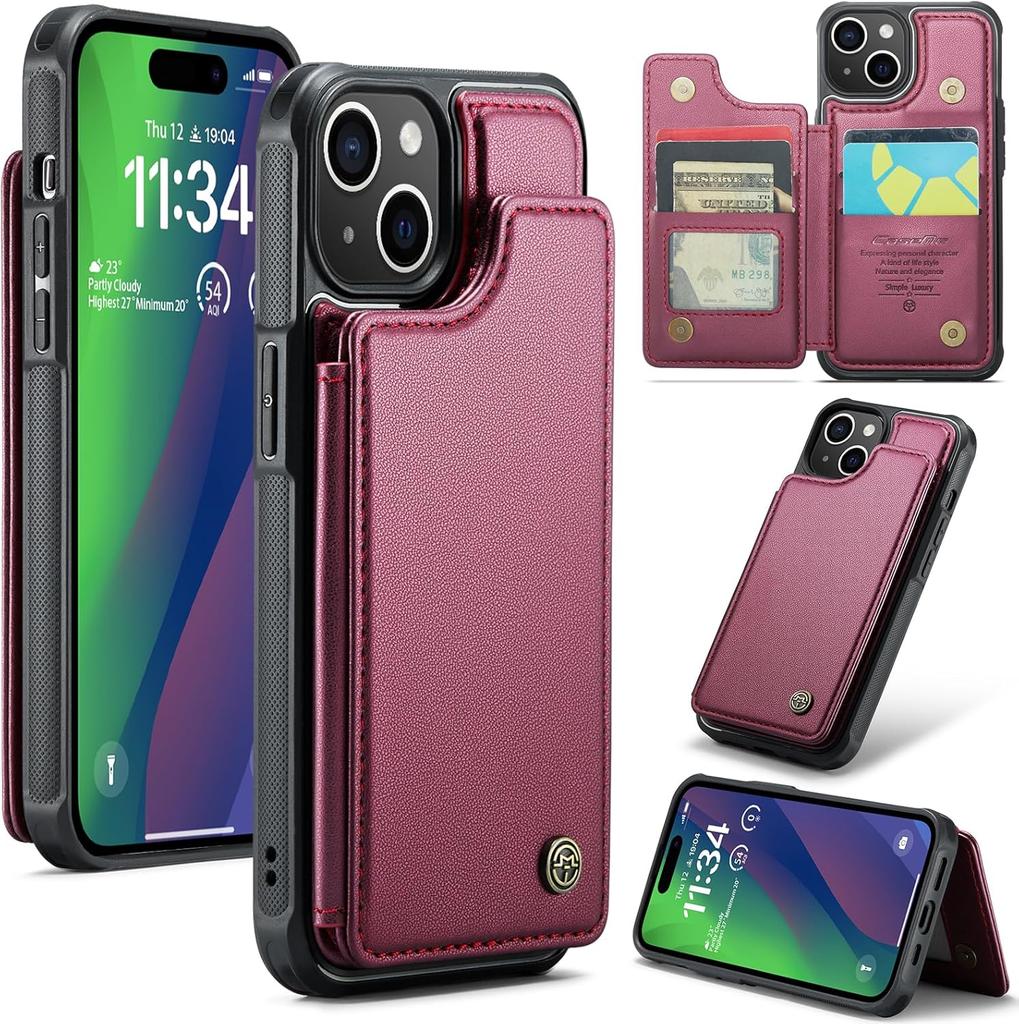 IPhone Wallet Protective Case with Card Holder, RFID Shielding, Men's and Women's Shock-absorbing Leather Bracket, Durable Protective Phone Case