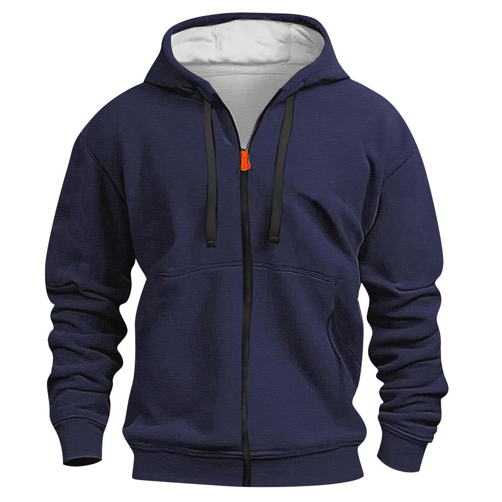 Men's Sports Casual Fleece Hoodie Hoodie Zipper Multi-pocket Hoodie Coat