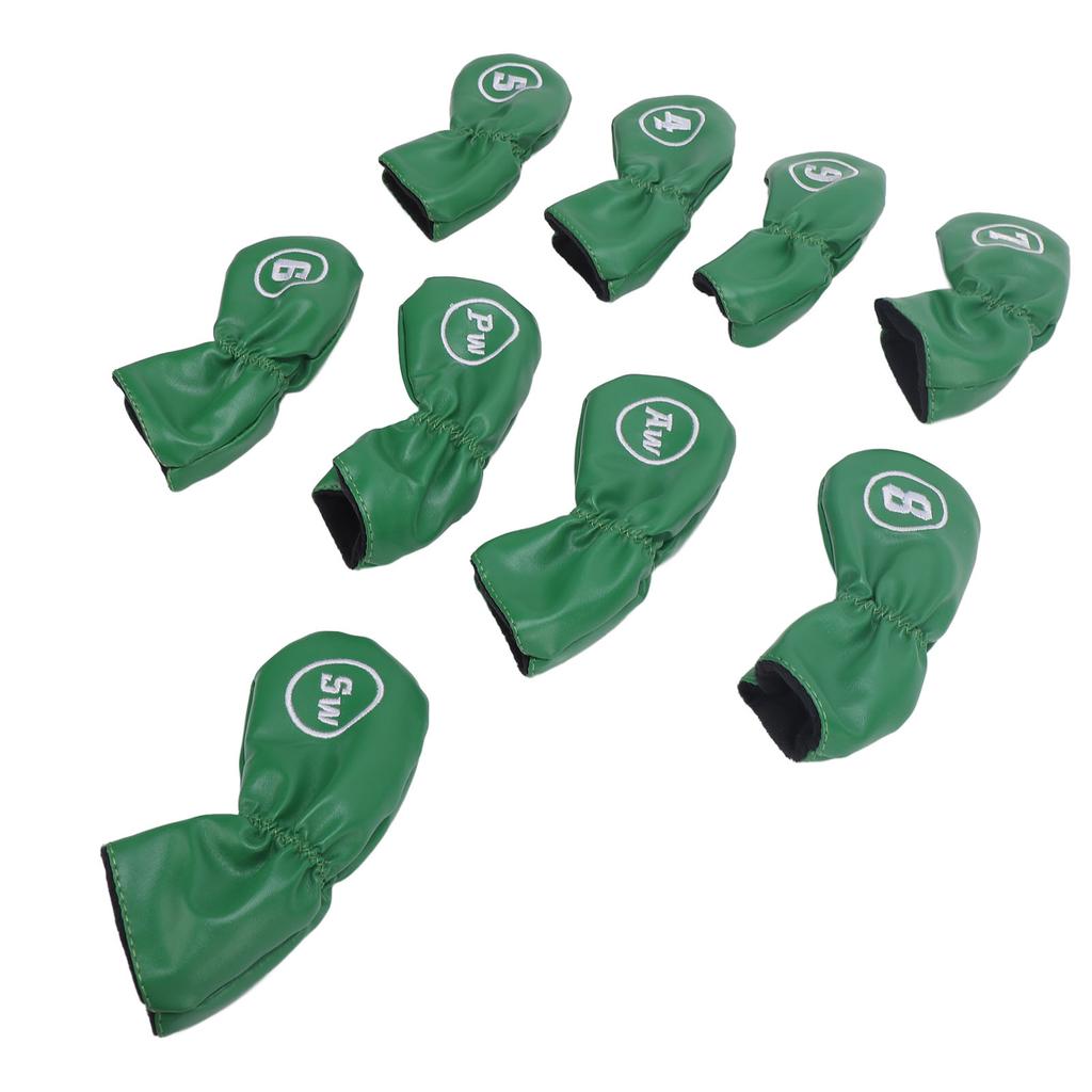 9pcs Golf Club Cover PU Leather Stylish Portable Golf Head Cover for Iron Drive Clubs Green