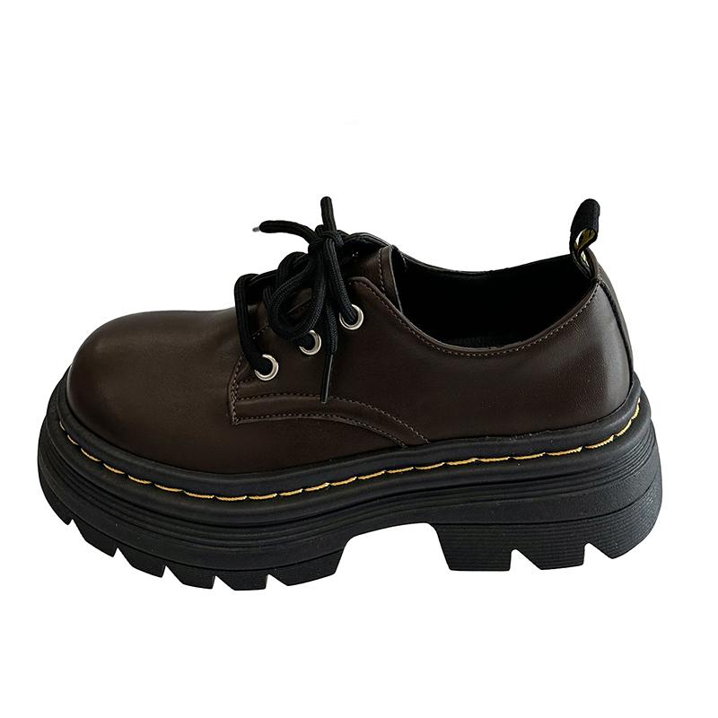 

Женские туфли на толстой подошве, одинарные, осенние, новые, с круглым носком, ремешком спереди, противоскользящие, износостойкие, на толстом каблуке 35