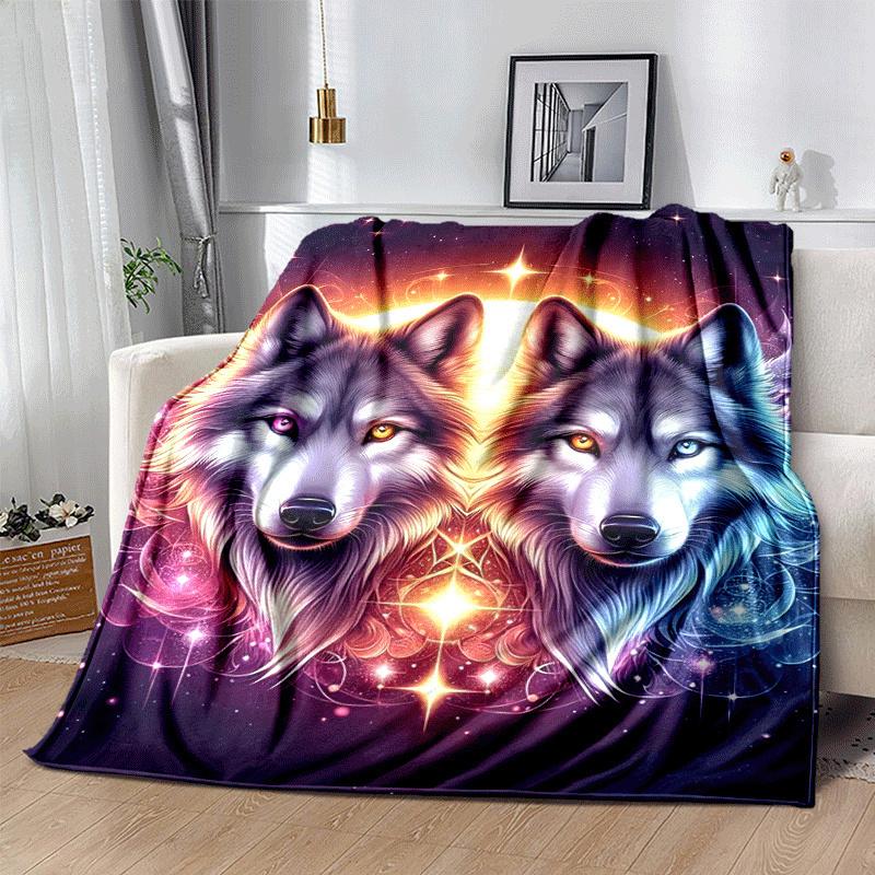 1pc Wolf Printing Lightweight Flannel Blanket, Comfortable and Warm Blanket, for Camping Sofa Bed and Couch Office, Gift