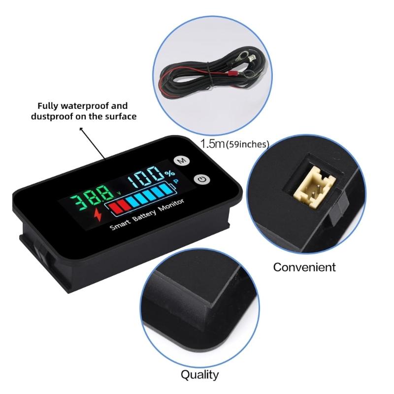 LED-Display Voltmeter Wasserdicht Auto-Batterie Ladezustandsanzeigen 7-100V Lithium-Batteriekapazitätstester
