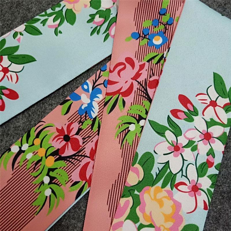 2024 New Scarf For Women Double-sided Flowers Skinny Bag Scarf Brand Silk Foulard Women Tie Fashion Belt Head Scarves For Ladies