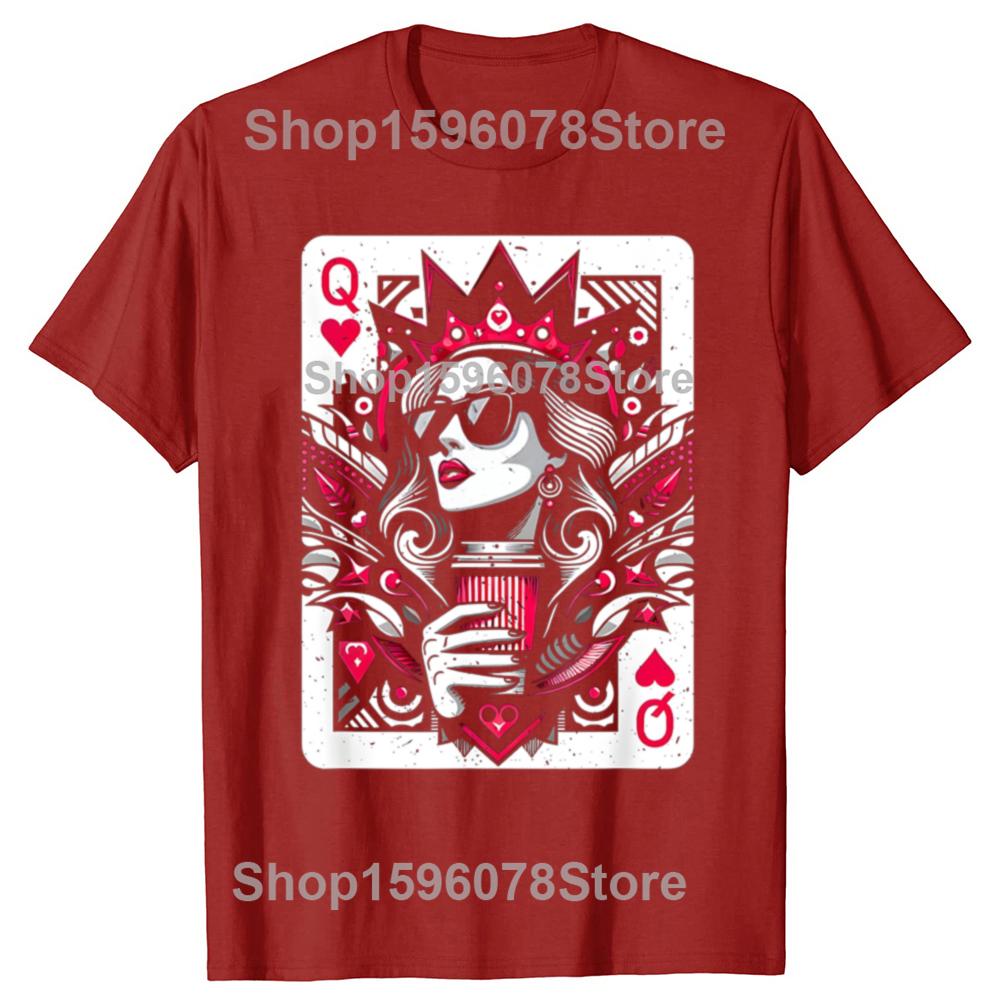 Queen Of Hearts Coffee Lover Women Gambling Gambler T Shirts Men Humor Streetwear Tee Shirt Short Sleeve Unisex Loose Clothing S