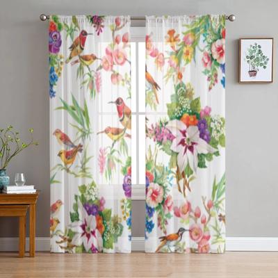 Wild Exotic Birds On Flowers Tulle Window Curtains for Living Room Yarn Sheer Voile Curtain for Bedroom Kitchen Drape Decor