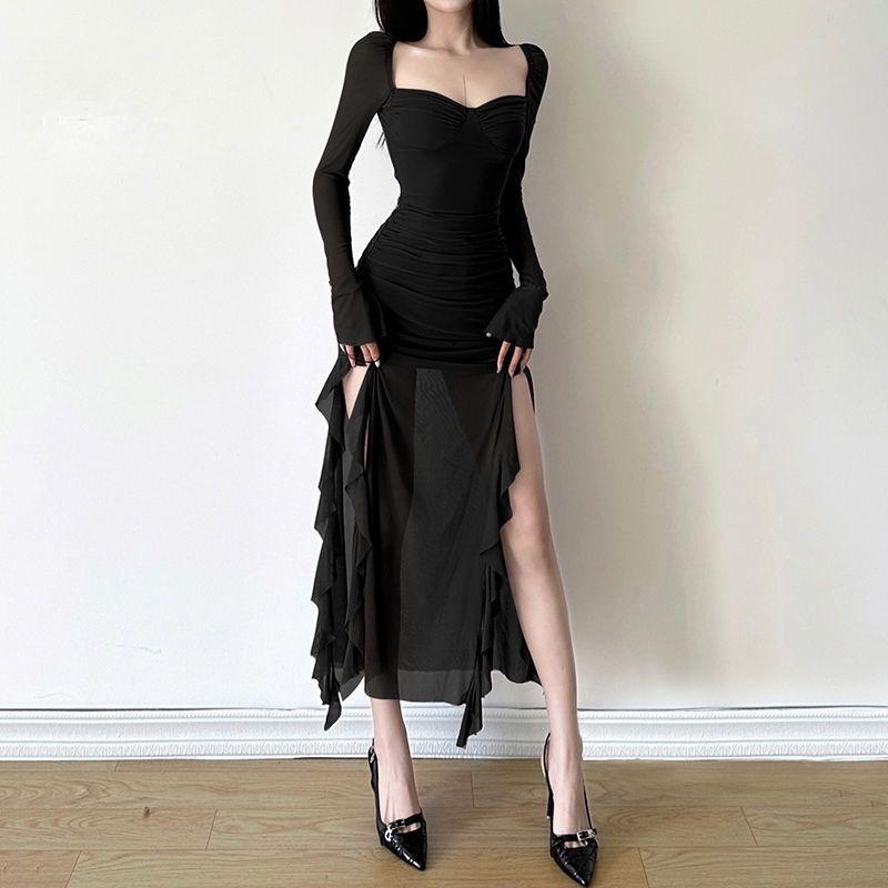 Sylcue Winter Party Queen Lila Reifes Sexy Schönes, selbstbewusstes, elegantes, anmutiges, durchscheinendes, dünnes, gerades Damenkleid