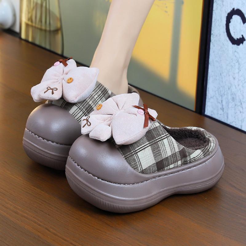 Winter height increasing cotton slippers for women 2025 new winter indoor slippers anti slip thick sole plush cotton shoes