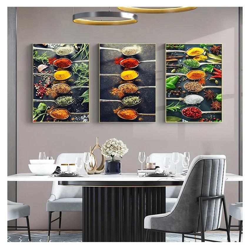 Scandinavian Minimalist Wall Art Kitchen Theme Mixed Herbs and Spices HD Canvas Poster Prints Home Bedroom Living Room Decor