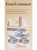 Squisito Set di Tazza da Caffè e Sottotazza in Ceramica Blu e Bianca Retrò