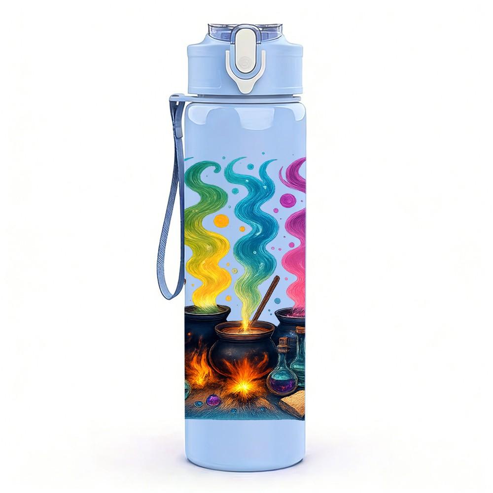 1PC Bonfire Camping Night Scene 750ml Color Plastic Sports Water Bottle Leakproof Flip Straw Lid Suitable for Sports Office Home Use
