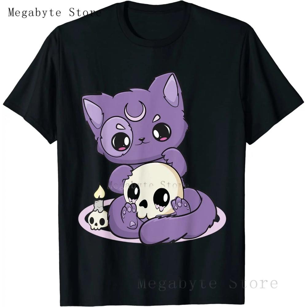 Pastel Goth T Shirt Men Women Kawaii Cartoon Gothic Cat Clothes Harajuku Shirt Unisex Graphic Tees Female Hip Hop T-shirt Male