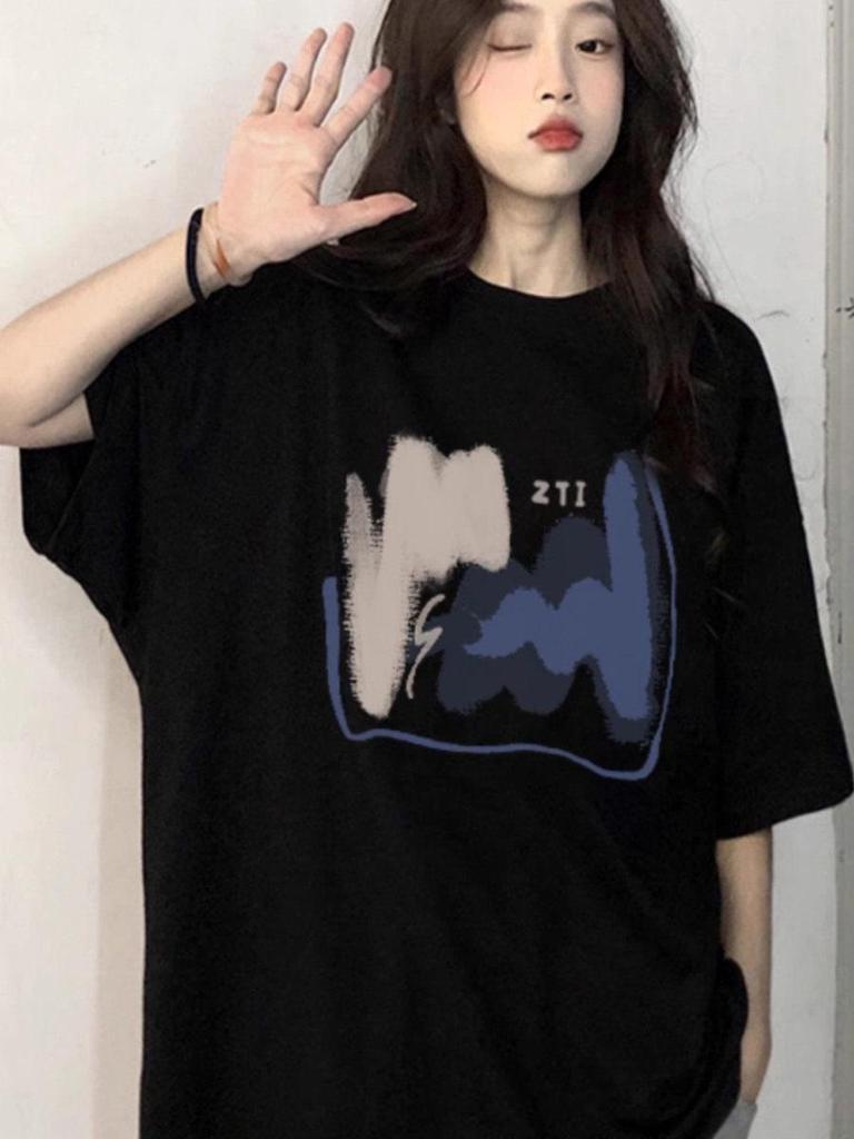 American Retro Pure Cotton Plus Size Women's Loose Short Sleeve T-shirt - Hong Kong Style, Summer, Versatile, Trendy