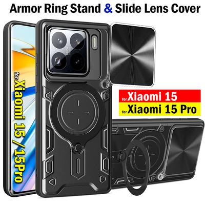 Coque à Glissière pour Appareil Photo pour Xiaomi 15 Pro Étui Armure Glissière Objectif Anneau Magnétique Support Housse de Téléphone pour Xiaomi Mi 15 Capa