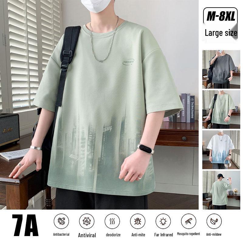 

Men s 7A Antibacterial Short Sleeve Summer T-Shirt - Ice Feel, Trendy Five-Point Sleeve, Graphic Print. 4XL