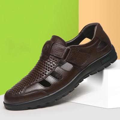 Men's Soft Leather Summer Men Leather Sandals Breathable Non-slip Hollow-out Casual Leather Shoes Outdoor Beach Shoes