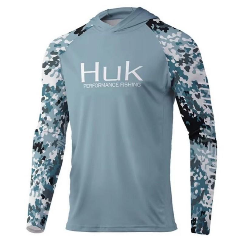 HUK Fishing Shirt Men's Long-sleeved Hooded Suit UPF50 Breathable T-shirt