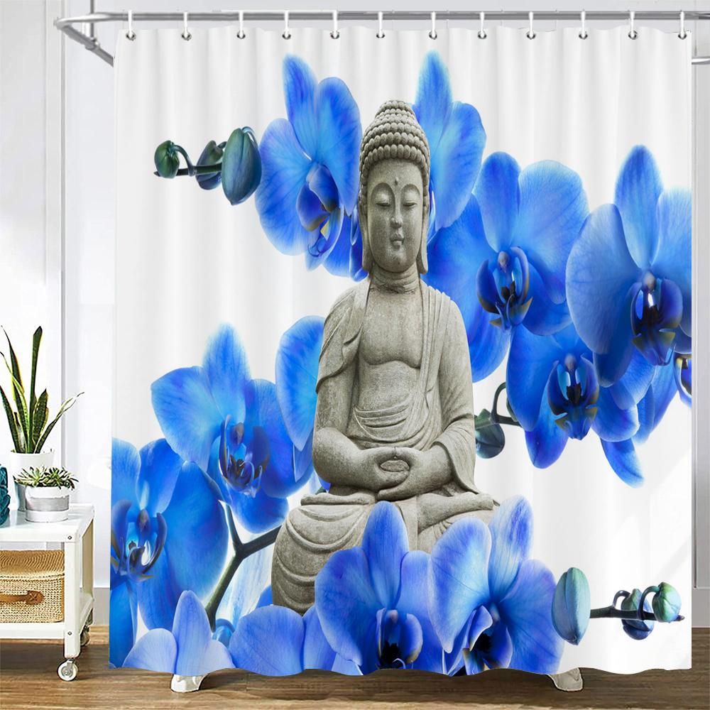 Bathroom Shower Curtains Buddha Statue Polyester Bath Screens Home Decor Waterproof Fabric Hooks Curtain Made Of Washable Washroom Ready