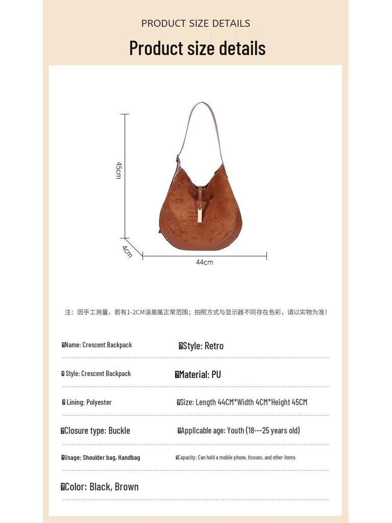 Geantă Tote Semilună Ecvestră Retro din Piele Suede - Geantă de Mână Trendy Tip Gogoașă pentru Subraț