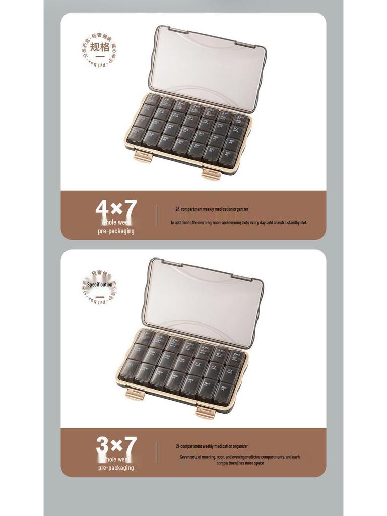 Compact Multi-Color 7-Day Pill Organizer with 21 & 28 Compartments