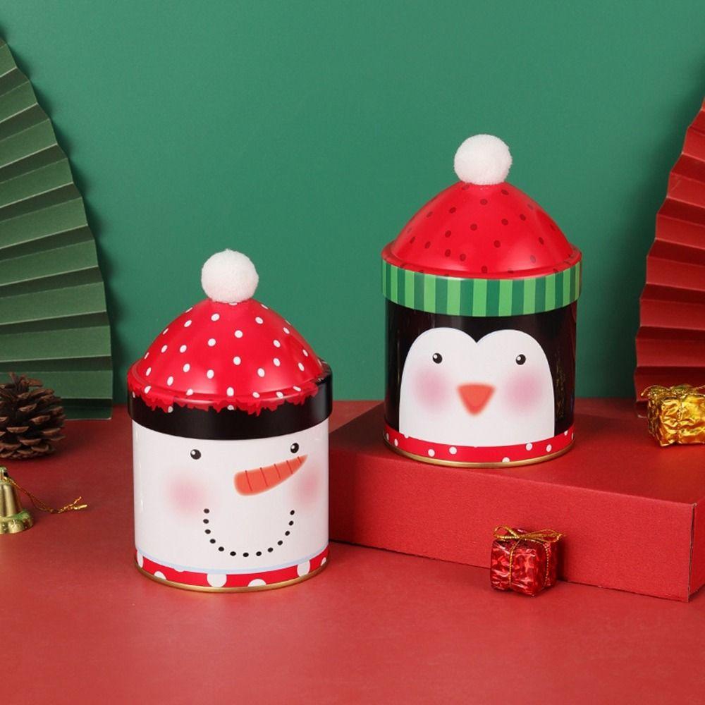 Santa Claus/Snowman/Penguin Christmas Hat Storage Tin Snack Candy Packaing Box Christmas Gifts