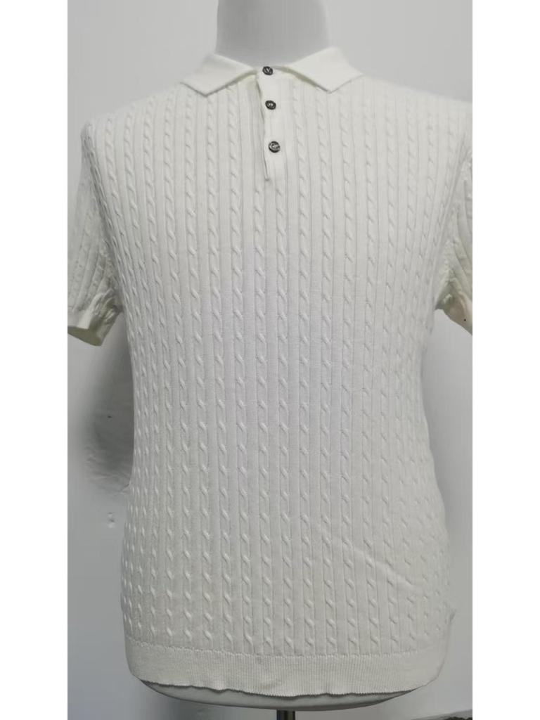 Polo z bavlny s copánkovým vzorem a krátkým rukávem, slim střih - hongkongský styl