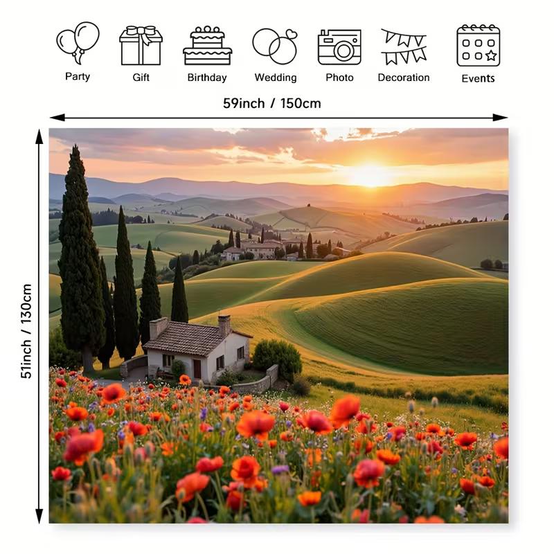 2D Italian Countryside Farmhouse Backdrop Photography Background Banner