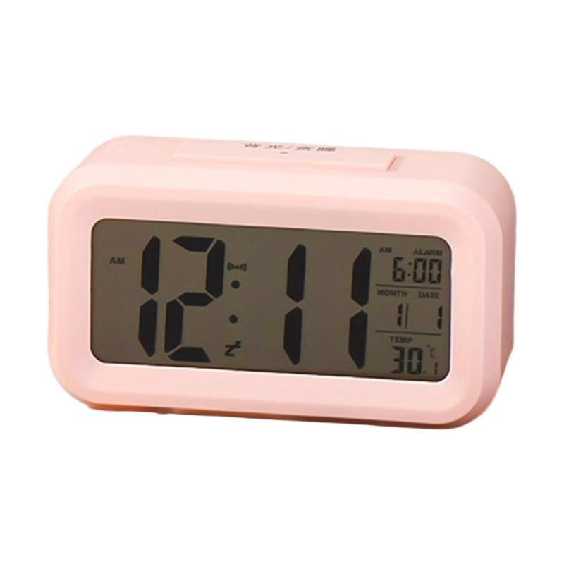 

Многофункциональный цифровой будильник с температурой, календарем, ЖК-дисплеем и одним будильником, автоматической ночной подсветкой для дома, офиса розовый