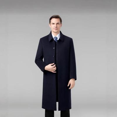 Men's Luxury Double-Faced Cashmere Wool Coat with Down Lining - Thick, Long Outerwear for Middle-Aged and Older Styles