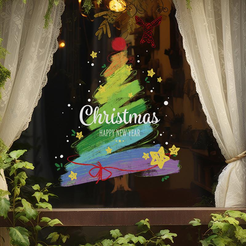 2026 Happy New Year Christmas Decorative Sticker Glass Window Static Sticker Merry Xmas Shopping Center Shop Decorative Sticker