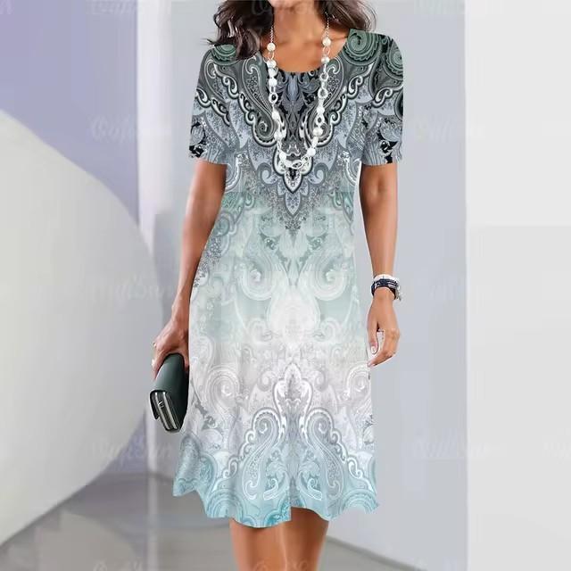3D Digital Printing Dresses Women's Summer Short-sleeved O-neck Casual Loose Dress