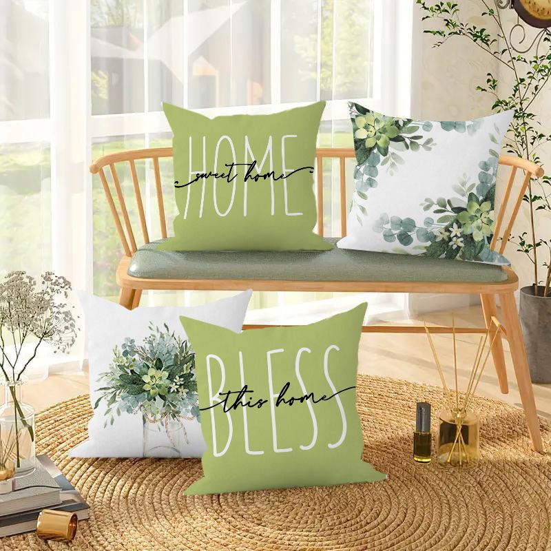 Spring Green Floral Print Pillowcase Home Sofa Cushion Pillowcase