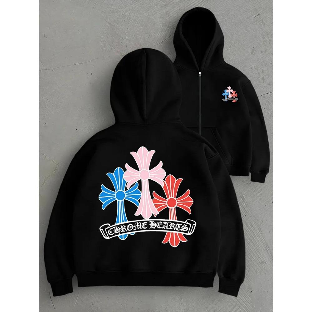 European and American Popular Zipper Hoodie New Unique Floral Print Retro Hoodie Men s and Women s Top S