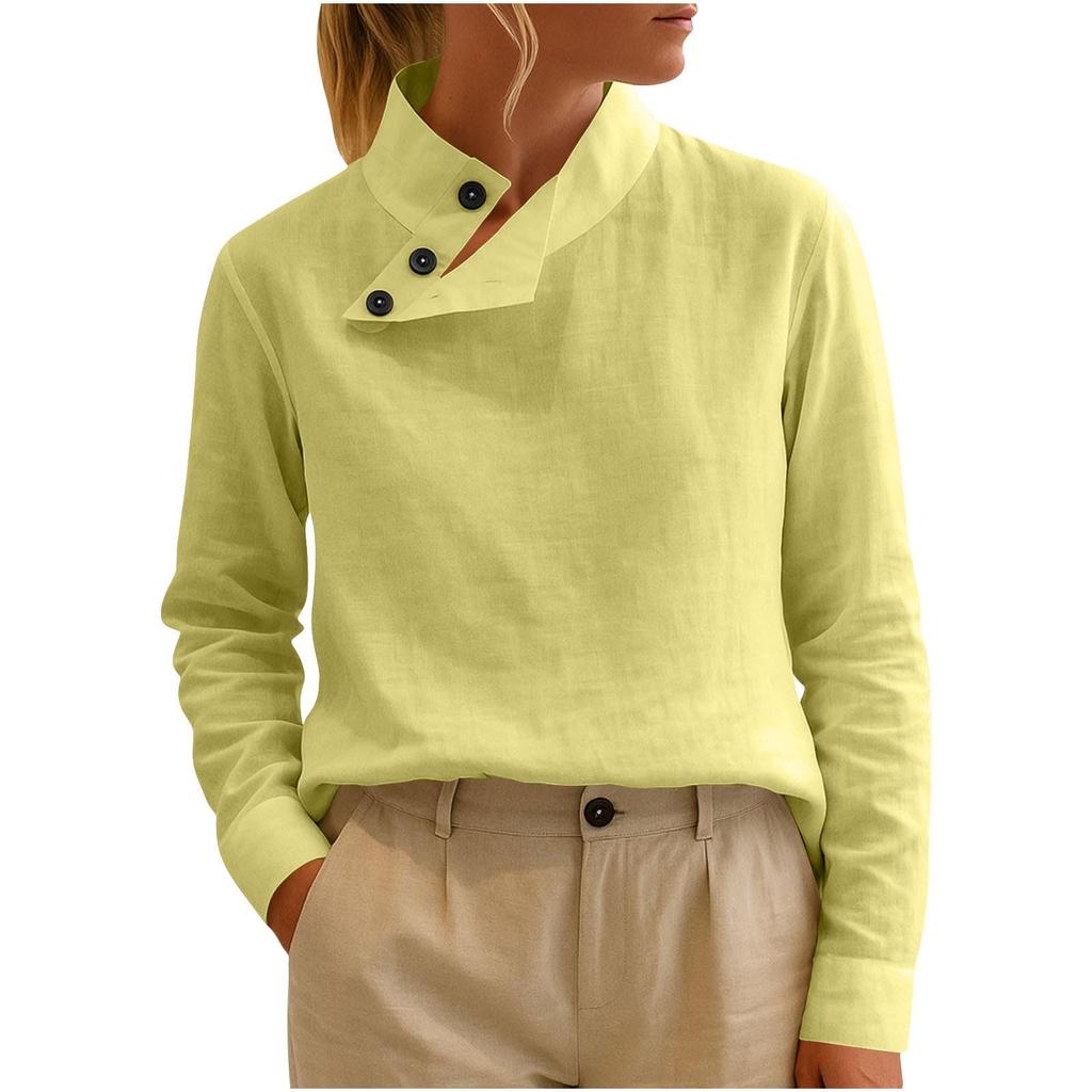 Damen Einfarbig Lässig Knopf Langärmlig Lockerer Pullover Top